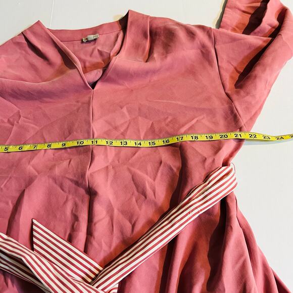 Daniel Cremieux V Neck Belted midi Dress Size 14 Dusty Pink - Picture 6 of 8